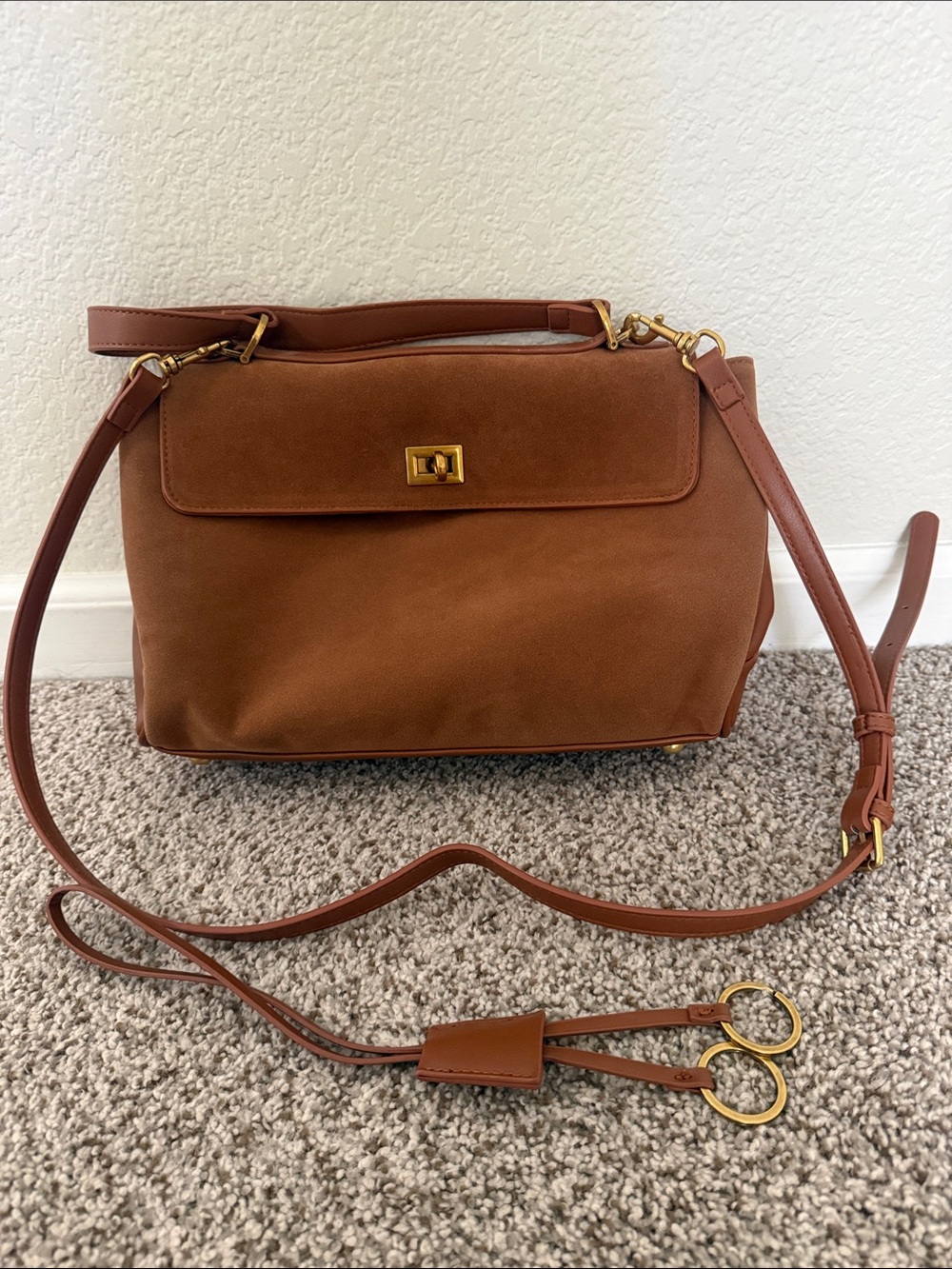 Zoe Sydney Banbury Suede/Leather Foldover bag with T-Lock